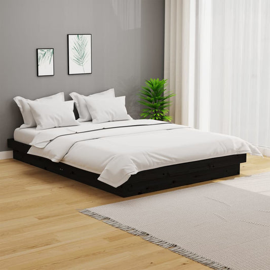 vidaXL Bed Frame Black Solid Wood 135x190 cm Double