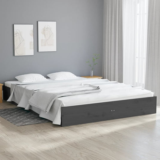 vidaXL Bed Frame Grey Solid Wood 150x200 cm King Size