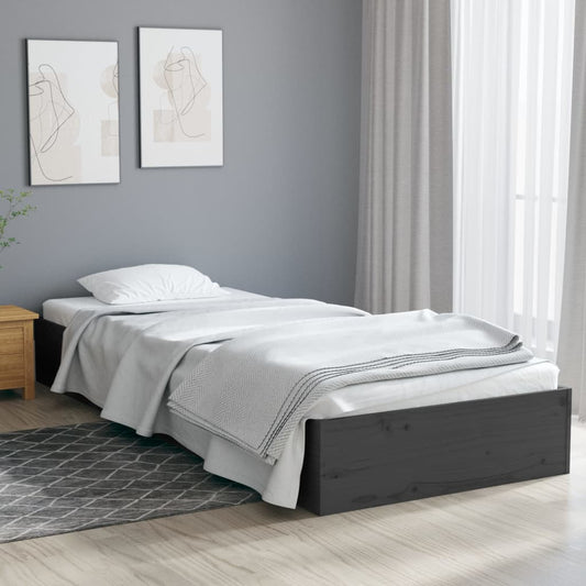 vidaXL Bed Frame Grey Solid Wood 75x190 cm Small Single