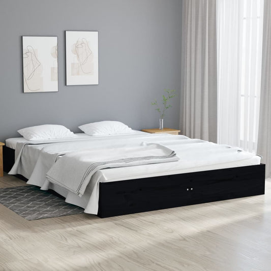vidaXL Bed Frame Black Solid Wood 135x190 cm Double