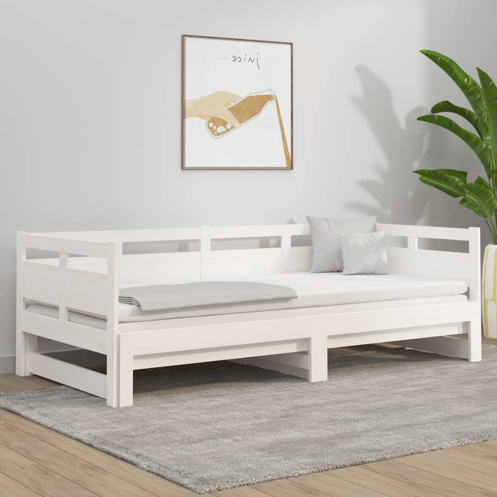 vidaXL Pull-out Day Bed White Solid Wood Pine 2x(80x200) cm