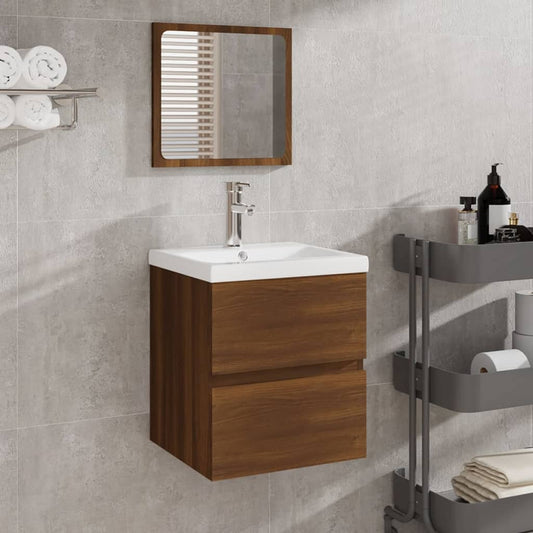 vidaXL Bathroom Sink Cabinet with Basin and Mirror Brown Oak
