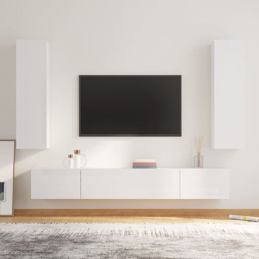vidaXL 4 Piece TV Cabinet Set High Gloss White Engineered Wood