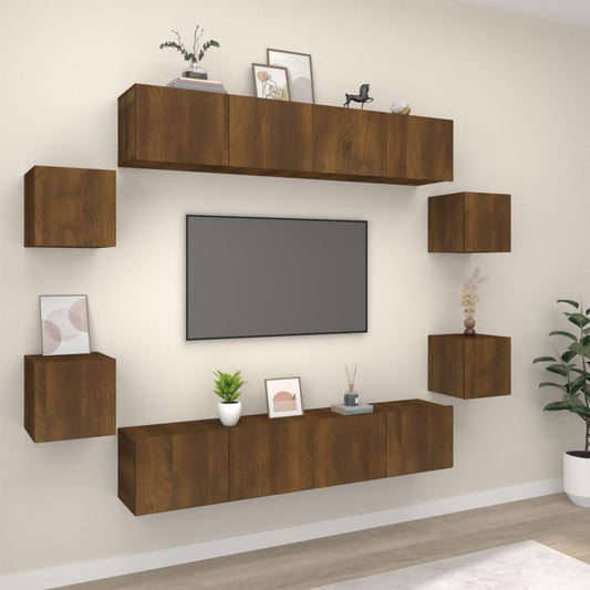 vidaXL 8 Piece TV Cabinet Set Brown Oak Engineered Wood