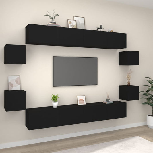 vidaXL 8 Piece TV Cabinet Set Black Engineered Wood