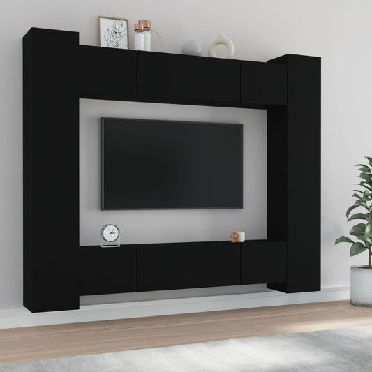 vidaXL 8 Piece TV Cabinet Set Black Engineered Wood