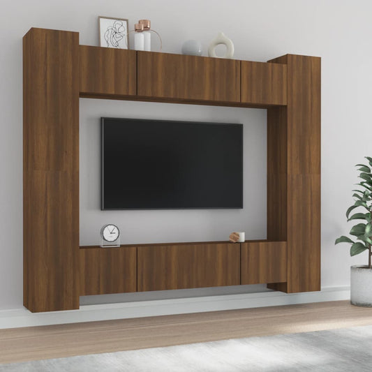 vidaXL 8 Piece TV Cabinet Set Brown Oak Engineered Wood