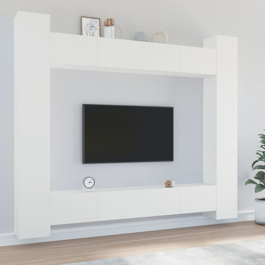 vidaXL 8 Piece TV Cabinet Set White Engineered Wood