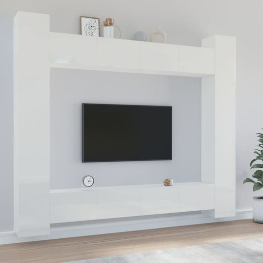 vidaXL 8 Piece TV Cabinet Set High Gloss White Engineered Wood