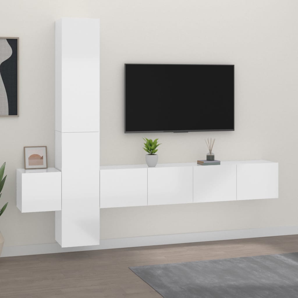 vidaXL 5 Piece TV Cabinet Set High Gloss White Engineered Wood