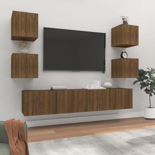 vidaXL 6 Piece TV Cabinet Set Brown Oak Engineered Wood