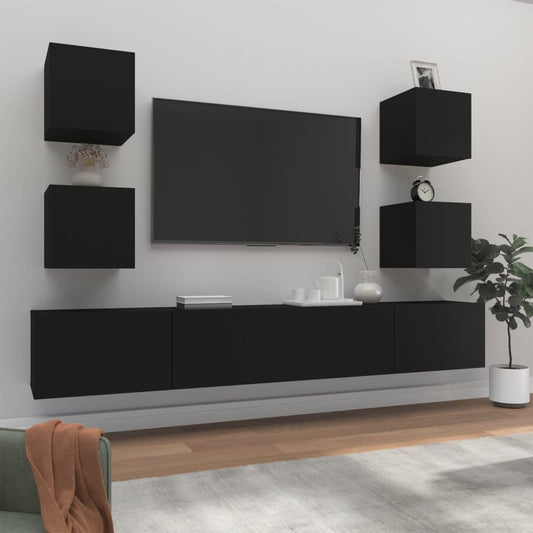 vidaXL 6 Piece TV Cabinet Set Black Engineered Wood