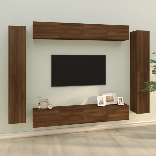 vidaXL 8 Piece TV Cabinet Set Brown Oak Engineered Wood