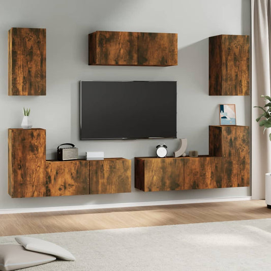 vidaXL 7 Piece TV Cabinet Set Smoked Oak Engineered Wood