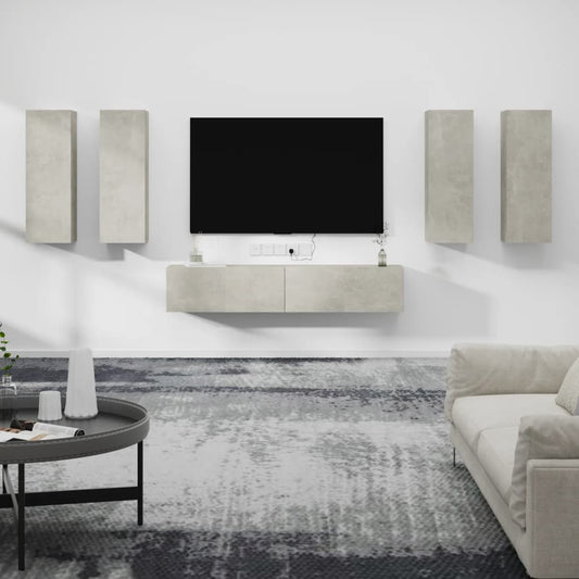 vidaXL 6 Piece TV Cabinet Set Concrete Grey Engineered Wood