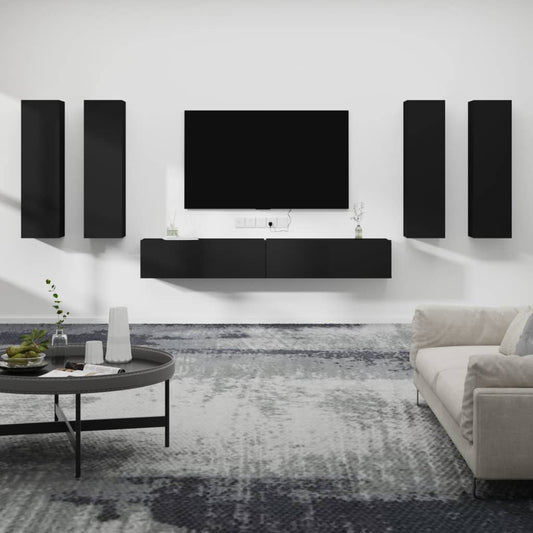 vidaXL 6 Piece TV Cabinet Set Black Engineered Wood