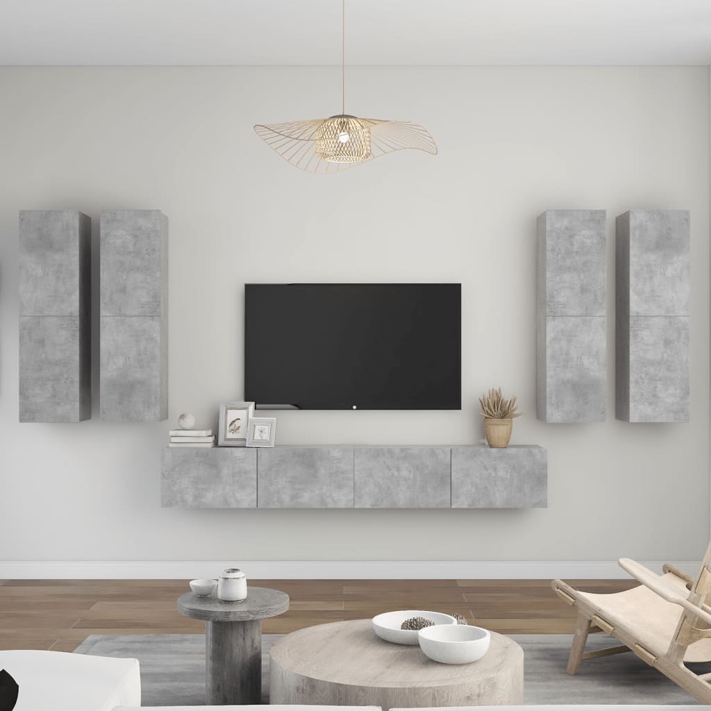 vidaXL 6 Piece TV Cabinet Set Concrete Grey Engineered Wood