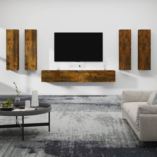 vidaXL 6 Piece TV Cabinet Set Smoked Oak Engineered Wood