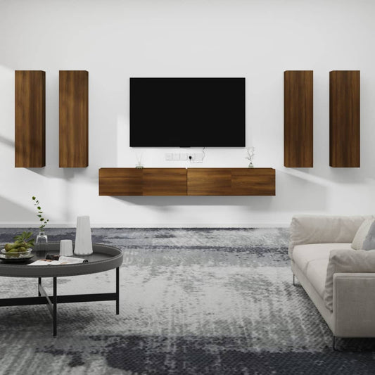 vidaXL 6 Piece TV Cabinet Set Brown Oak Engineered Wood