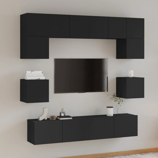 vidaXL 8 Piece TV Cabinet Set Black Engineered Wood