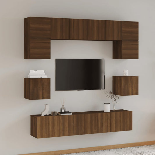 vidaXL 8 Piece TV Cabinet Set Brown Oak Engineered Wood