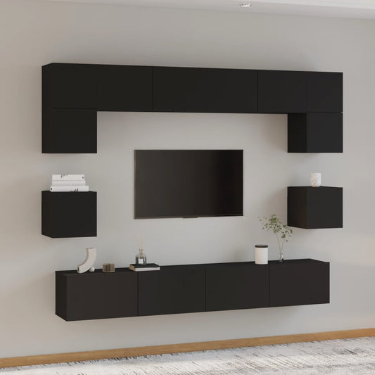 vidaXL 8 Piece TV Cabinet Set Black Engineered Wood