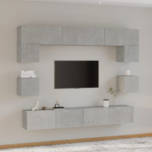 vidaXL 8 Piece TV Cabinet Set Concrete Grey Engineered Wood