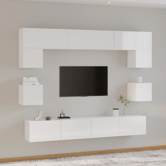 vidaXL 8 Piece TV Cabinet Set High Gloss White Engineered Wood