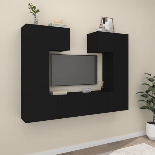 vidaXL 6 Piece TV Cabinet Set Black Engineered Wood