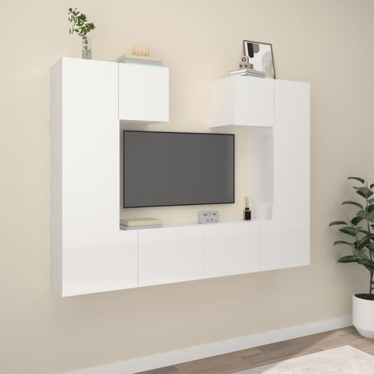 vidaXL 6 Piece TV Cabinet Set High Gloss White Engineered Wood