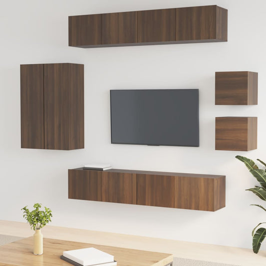 vidaXL 8 Piece TV Cabinet Set Brown Oak Engineered Wood