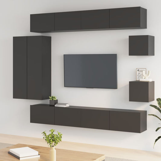 vidaXL 8 Piece TV Cabinet Set Black Engineered Wood