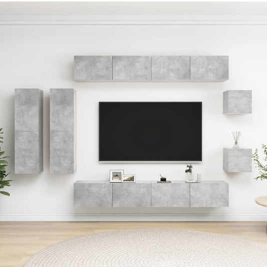 vidaXL 8 Piece TV Cabinet Set Concrete Grey Engineered Wood