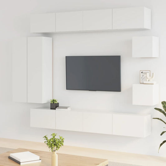 vidaXL 8 Piece TV Cabinet Set High Gloss White Engineered Wood