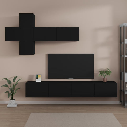 vidaXL 7 Piece TV Cabinet Set Black Engineered Wood
