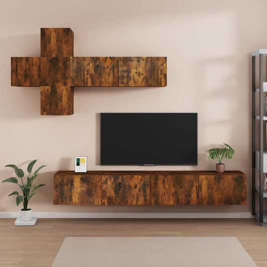 vidaXL 7 Piece TV Cabinet Set Smoked Oak Engineered Wood