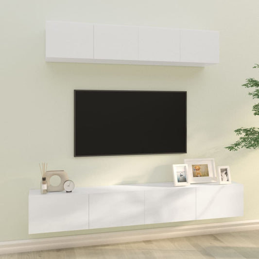 vidaXL 4 Piece TV Cabinet Set High Gloss White Engineered Wood
