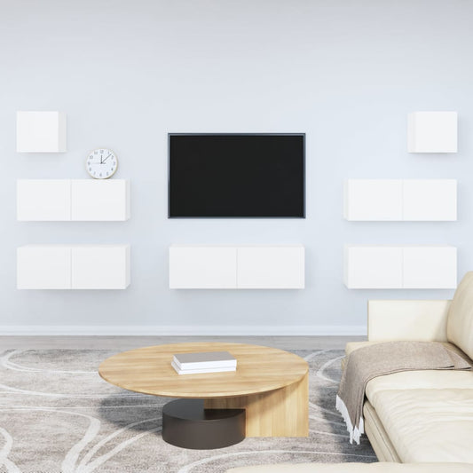 vidaXL 7 Piece TV Cabinet Set White Engineered Wood