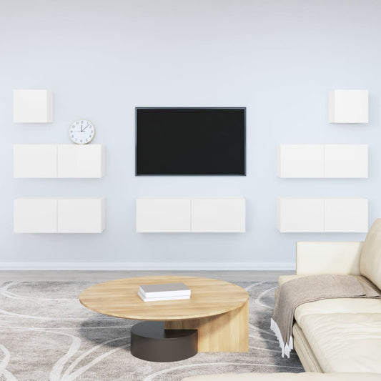 vidaXL 7 Piece TV Cabinet Set High Gloss White Engineered Wood