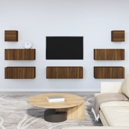vidaXL 7 Piece TV Cabinet Set Brown Oak Engineered Wood