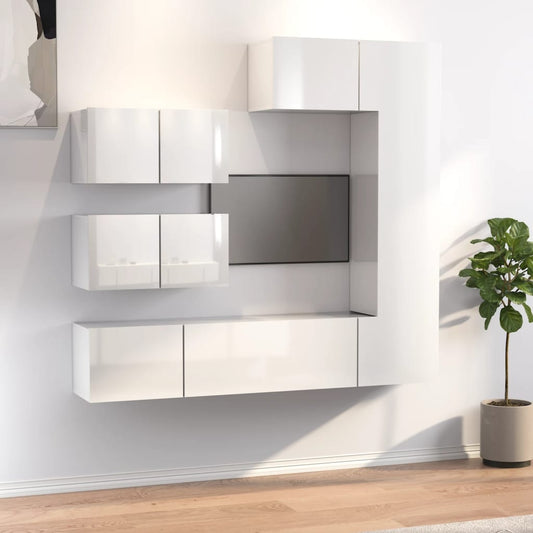 vidaXL 6 Piece TV Cabinet Set High Gloss White Engineered Wood