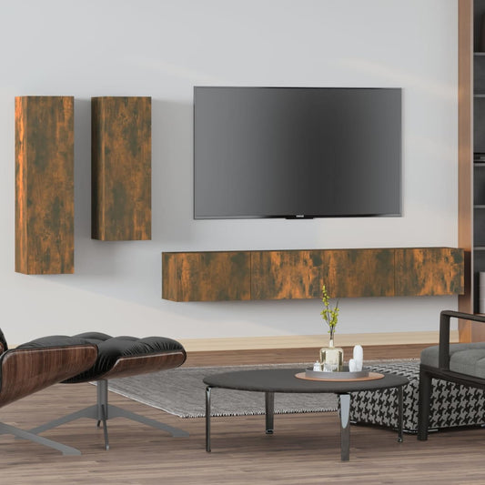 vidaXL 4 Piece TV Cabinet Set Smoked Oak Engineered Wood