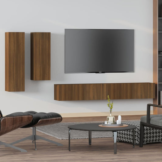 vidaXL 4 Piece TV Cabinet Set Brown Oak Engineered Wood