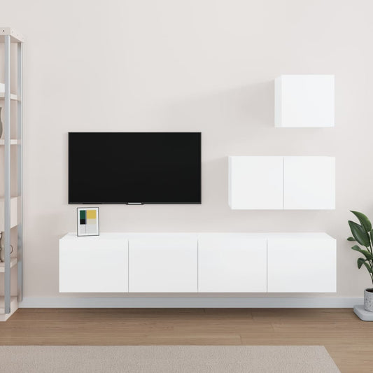 vidaXL 4 Piece TV Cabinet Set High Gloss White Engineered Wood