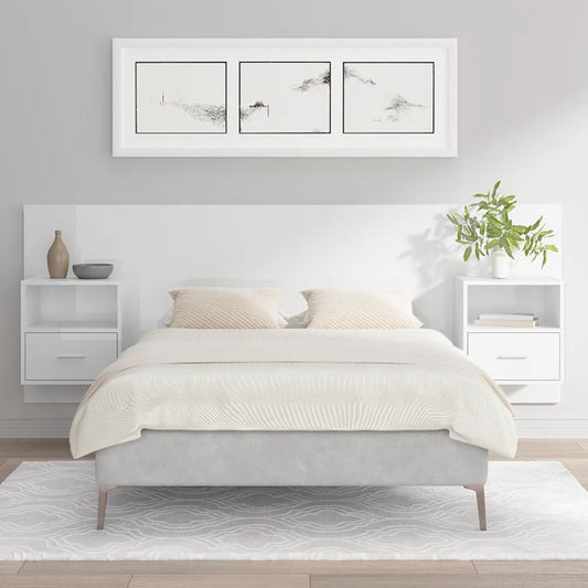vidaXL Bed Headboard with Cabinets High Gloss White Engineered Wood