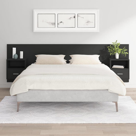vidaXL Bed Headboard with Cabinets Black Engineered Wood