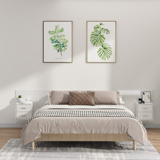 vidaXL Bed Headboard with Cabinets High Gloss White Engineered Wood