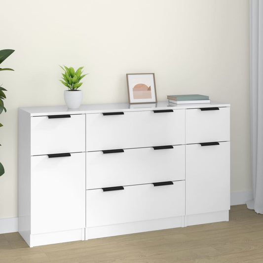 vidaXL 3 Piece Sideboard Set High Gloss White Engineered Wood