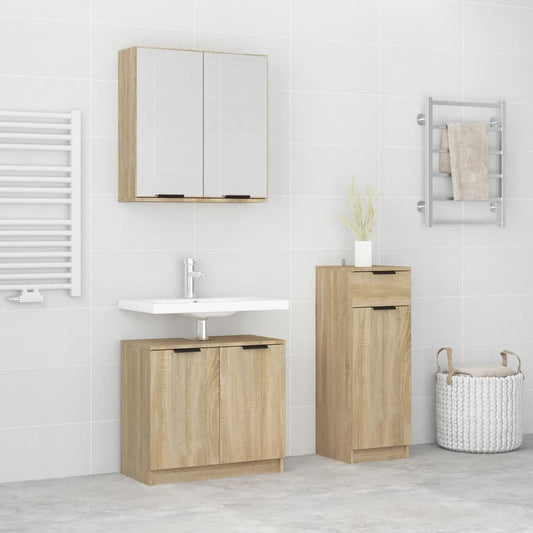 vidaXL 3 Piece Bathroom Cabinet Set Sonoma Oak Engineered Wood
