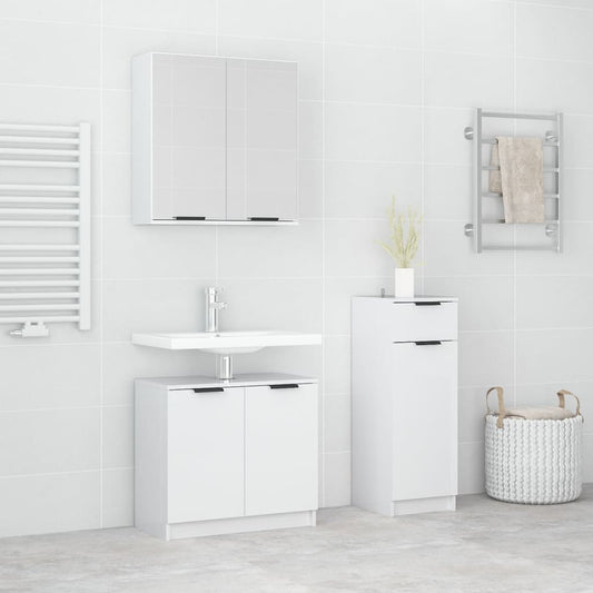 vidaXL 3 Piece Bathroom Cabinet Set High Gloss White Engineered Wood